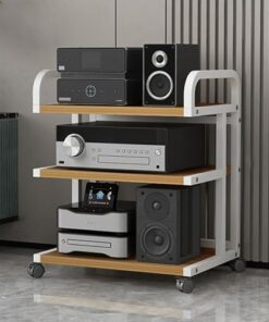 Étagère multimédia, étagère de jeu, support DVD, support multimédia AV, étagère d'angle, support audio stéréo, support multimédia audio-vidéo moderne à roulettes, pour lecteurs DVD, consoles