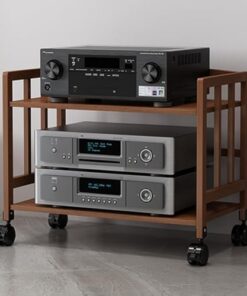 Support Audio en Bois, Armoire stéréo avec étagère réglable, Supports et Supports stéréo à 2 Niveaux pour Lecteur, Support multimédia AV Mobile, Support de Stockage multimédia pour Salon, bu