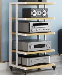 Support audio, support HiFi, meuble AV, support multimédia, meuble à composants audio et vidéo avec roue de frein, support stéréo à 4/5/6 niveaux, support d'angle, tour audio, meuble audio o