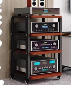Support HiFi AV avec roulettes, Meuble Audio pour amplificateur 3/4/5 Niveaux, Meuble stéréo en Bois, étagères réglables, Support pour Lecteur CD, pour Home cinéma/Bureau