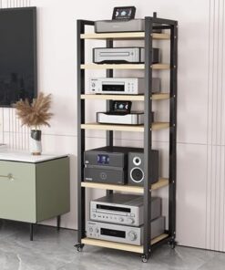 Meuble de Rangement Audio de Grande capacité à 6 Niveaux pour Rack HiFi, Support stéréo multimédia AV avec roulettes, étagère de Rangement d'angle à Hauteur réglable pour Composants vidéo DV