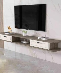 Meuble TV mural, console multimédia flottante avec tiroir, meuble TV flottant moderne avec trou pour câble, support TV mural avec rangement ouvert pour salon, chambre à coucher, bureau à dom