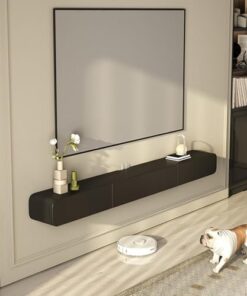 Étagère audio/vidéo suspendue, support TV mural flottant brillant, étagère TV de centre de divertissement moderne avec rangement, table console multimédia pour salon, meuble TV flottant avec