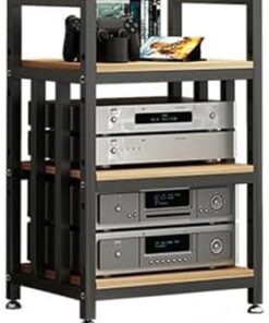 Support de Lecteur, Support d'imprimante, Support multimédia Audio vidéo avec 3 étagères réglables en Hauteur, Armoire de Rangement multimédia pour Composants stéréo de Divertissement, pour