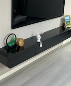 Générique Meuble TV Flottant pour Appartement, Meuble de Divertissement Mural, Supports TV avec tiroirs et armoires pour Salon, Console multimédia avec Portes, tiroirs (Noir, 160 cm)