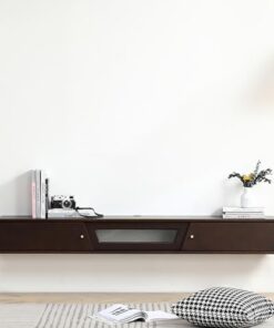 Meuble TV Flottant avec tiroirs et Porte Console TV Murale Moderne en Bois Petit Centre de Divertissement pour Chambre à Coucher Salon Couloir Finition Noyer Noir 160x24x20cm