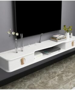 Générique Meuble TV Flottant, étagère Flottante pour sous-téléviseur, Gestion des câbles TV Murale, Petit Meuble TV d'appartement avec Deux Portes rabattables (Couleur : Blanc, Taille : 150 cm)