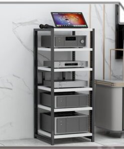 Support multimédia HiFi à 4/5/6 Niveaux, Meuble de Divertissement, amplificateur réglable, Tourne-Disque Mobile, Tour Audio (Blanc, 100 cm)
