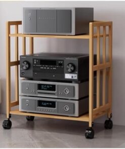 Étagère de support audio stéréo, petite unité de stockage multimédia mobile au sol, support de lecteur DVD amplificateur en bambou pour magasin de cinéma maison, chambre à coucher, salon (L-