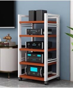 Étagère d'angle pour support multimédia AV à 5 niveaux, tour de support audio, composant stéréo, lecteur de disques CD, armoire de rangement, console de jeu, platine, étagères de centre de d
