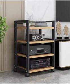 Meuble de Rangement Vertical pour système stéréo de Divertissement avec roulettes et étagère réglable, Tour de Support multimédia AV Moderne à extrémité Ouverte (Couleur : Noir-#2, Taille :