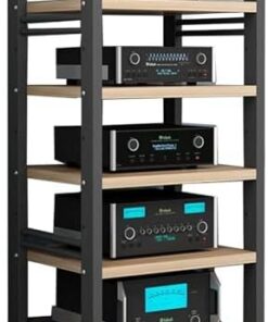 Support multimédia AV à 5 niveaux, système de rack stéréo domestique avec étagère et roulettes réglables en hauteur, armoire de composants audio/vidéo robuste pour amplificateurs/lecteurs/ac