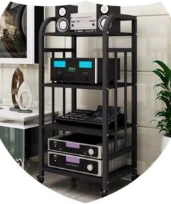 Tour multimédia AV Support Audio sur Pied Meuble stéréo Centre multimédia Mobile Étagère de Rangement d'angle en Bois Meuble pour Composants Audio et vidéo (Noir)