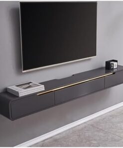 Meuble TV Flottant Console multimédia Murale Centrale avec Plusieurs Portes Grand Rangement et Trous cachés pour Salon 150 cm