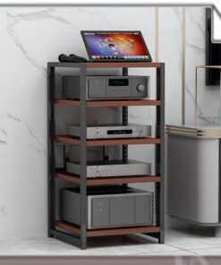 Meuble multimédia HiFi à 4/5/6 Niveaux, Meuble de Divertissement, amplificateur réglable, Tourne-Disque Mobile, Tour Audio (Teck, 80 cm)
