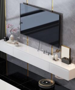Meuble TV Flottant, Meuble TV Mural avec Porte, Grand Rangement pour Salon (A, 160 cm)