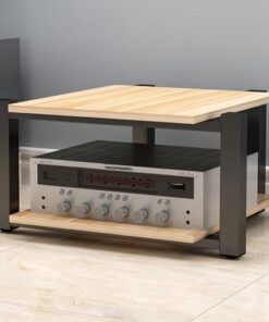 Support Audio Domestique, Support pour Tourne-Disque en métal, étagère d'angle Robuste à 2, 3 ou 4 Niveaux pour cinéma, Bureau, Meuble stéréo (Noyer Clair, 2 Niveaux)