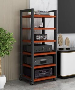 Support multimédia Mobile à 6 Niveaux, Support Audio/vidéo, Support de Lecteur CD, Armoire de Rangement pour Composants stéréo avec étagère en Bois réglable en Hauteur pour la Maison/Le Bure