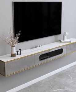 Générique Meuble TV Suspendu, Meuble TV Flottant Moderne, Meuble TV Mural avec tiroirs de Rangement, Centre de Divertissement Flottant, étagère Audio/vidéo avec Porte Rabattable, Console TV Flottante