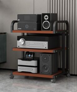 Étagère multimédia, étagère de jeu, support DVD, support multimédia AV, étagère d'angle, support audio stéréo, support multimédia audio-vidéo moderne à roulettes, pour lecteurs DVD, consoles