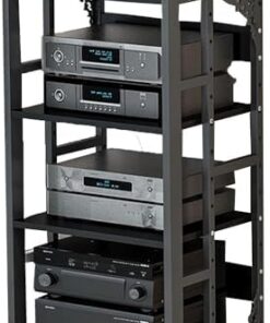 Meuble de Rangement multimédia Audio/vidéo, Meuble d'angle pour Composants AV, Support stéréo en Bois pour Salle d'enregistrement/Home cinéma (Noir, 4 Niveaux)