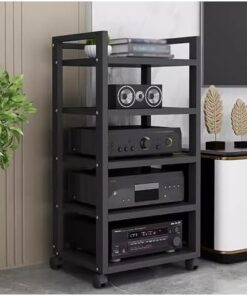 Meuble de Rangement et de Support stéréo pour Home cinéma/Salon, Support multimédia Audio-vidéo sur Pied à 3/4/5 Niveaux sur roulettes, étagère en Bois réglable en Hauteur (Couleur : Noir-#3