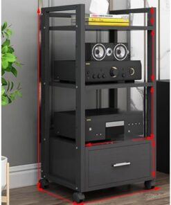 Support stéréo Domestique avec tiroir et roulettes Support multimédia Audio vidéo à 3/4/5 Niveaux pour Composants de Divertissement