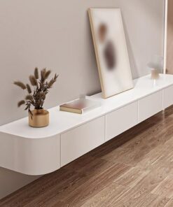 Générique Meuble TV Flottant avec Porte - Centre de Divertissement Mural Moderne pour Salon, Meuble TV Peu encombrant avec Rangement (Blanc, 160 cm)