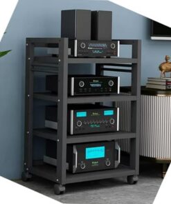 Générique Meuble de Rangement d'angle pour Lecteur CD, Meuble TV, Support Audio Multifonctionnel à 4/5 Niveaux, Support stéréo, Support de Rangement AV, Tour Audio pour lecteurs DVD, boîtier TV (Noir