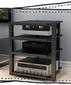 Meuble multimédia AV, Tour de Rack Audio, Rack d'amplificateur HiFi, étagère Audio-vidéo, Meuble de Rangement Ouvert pour Composants stéréo de Divertissement (Noir, 4 Niveaux)