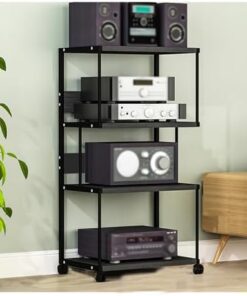 Meuble multimédia AV à 4 Niveaux, Meuble de Rangement pour Composants, Support stéréo multimédia, Lecteur CD, Meuble de Rangement multimédia Moderne pour la Maison/Le Bureau (Noir)