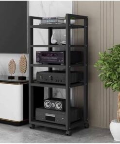 Étagère audio-vidéo de 120 cm de haut, 3/4/5/6 niveaux, meuble multimédia AV, meuble de rangement pour composants stéréo, racks audio pour salon, salle de jeux et d'enregistrement (noyer rou