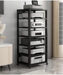 Meuble de Rangement pour Audio/vidéo à 7 Niveaux de 131 cm de Haut, Tour pour téléviseur, amplificateur de Haut-Parleur, Console de Jeu, récepteur, Lecteur DVD, CD, unité de Composants, Cent
