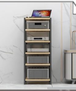 Support multimédia HiFi à 4/5/6 Niveaux, Meuble de Divertissement, amplificateur réglable, Tourne-Disque Mobile, Tour Audio (Noyer Clair, 100 cm/39,4 Pouces)