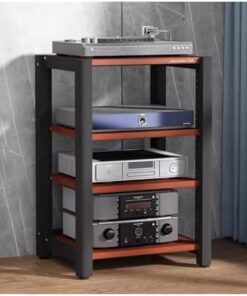 Étagère d'angle à 4 niveaux pour console TV, meuble de rangement pour équipement stéréo, support audio vidéo, lecteur CD DVD, haut-parleur, amplificateur de jeu, appareil de streaming, suppo