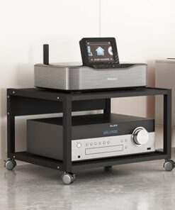 Étagère multimédia à 2 niveaux, support de rangement pour DVD, organisateur de CD, support d'affichage, armoire audio vidéo portable à roulettes pour bars de théâtre, centre de divertissemen