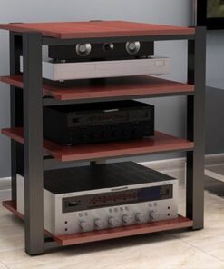 Support Audio Domestique, Support pour Tourne-Disque en métal, étagère d'angle Robuste à 2, 3 ou 4 Niveaux pour cinéma, Bureau, Meuble stéréo (Teck, 4 Niveaux)