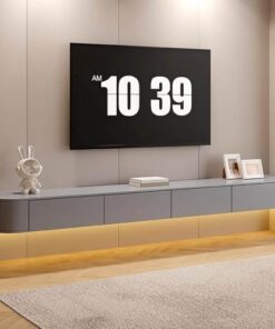 Générique Meuble TV Gris Meuble TV Flottant Banc TV Mural Meuble TV en Bois pour Salon (140 cm/55,1 Pouces)