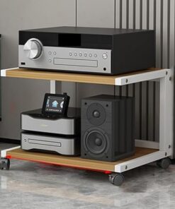 Support stéréo moderne avec roulettes, console de jeu d'angle mobile au sol, support audio-vidéo pour haut-parleurs, lecteur de disques, armoire de rangement en bois pour salon/maison/chambr