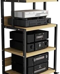 Support multimédia AV à 3/4/5 Niveaux, Support multimédia Audio vidéo Moderne avec étagères réglables, Petit Support de Divertissement, roulettes, Parfait pour la Maison/Le Bureau/Le cinéma