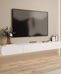 Meuble TV mural moderne avec tiroir, long meuble TV pour salon, étagère TV flottante, console TV élégante pour décoration d'intérieur, design peu encombrant