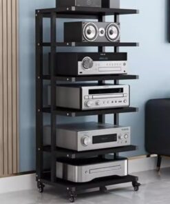 Meuble Audio AV, Meuble pour Composants Audio, Rack HiFi, Support d'amplificateur, étagère pour Console de Jeux vidéo, Support de Rangement Ouvert Multifonction (Noir, 6 Niveaux)