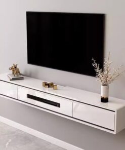 Générique Meuble TV Flottant 120/140160/180 cm Meuble TV Flottant Meuble TV Mural Étagère de Rangement multimédia pour Salon et Bureau (Blanc, 140 x 24 x 21 cm)