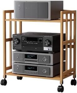 Meuble Audio Mobile en Bambou, Support pour Composants stéréo sur roulettes, étagère multimédia Multicouche Verticale pour Tourne-disques, amplificateurs avec étagère réglable (Couleur : 2 n