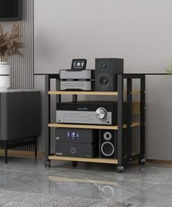 Support multimédia AV à 3/4/5/6 Niveaux avec étagère en Bois et Cadre en Acier, Armoire de Rangement Moderne pour Composants stéréo de Divertissement, Support pour Lecteur CD pour Maison/bur