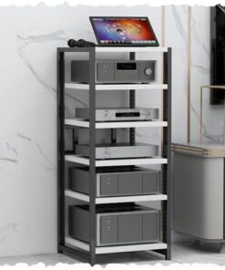 Support multimédia d'angle avec étagères réglables pour Composants AV Armoire de Rangement en Bois Blanc pour Audio vidéo Parfait pour Le Centre de Divertissement à Domicile Hauteur de 39,4