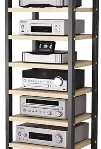 Rack, Meuble AV, avec étagères réglables en Hauteur et roulettes, Rack pour Haut-parleurs Hi-FI Robuste à 5/6/7 Niveaux de Style Ouvert, adapté aux équipements Audio, au Rangement de DVD, au
