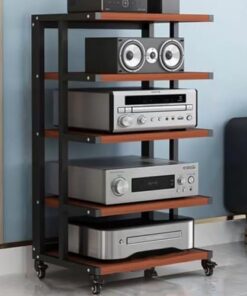 Meuble Audio AV, Meuble pour Composants Audio, Support HiFi, Support pour amplificateur, étagère pour Console de Jeux vidéo, Support de Rangement Ouvert Multifonction (Bois de Teck, 5 Niveau