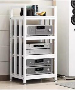 Support multimédia audio-vidéo robuste à 4 niveaux avec étagère réglable en hauteur, supports et supports stéréo modernes au sol, organisateur de composants stéréo de divertissement (couleur