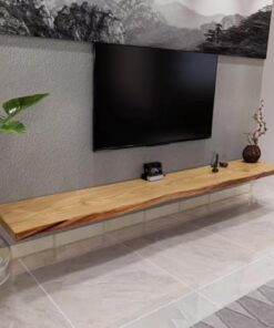 Étagères flottantes en bois massif, support TV flottant avec étagère de rangement, meuble TV mural, bureau/table d'appoint, cheminée en direct, console TV multimédia flottante pour la maison